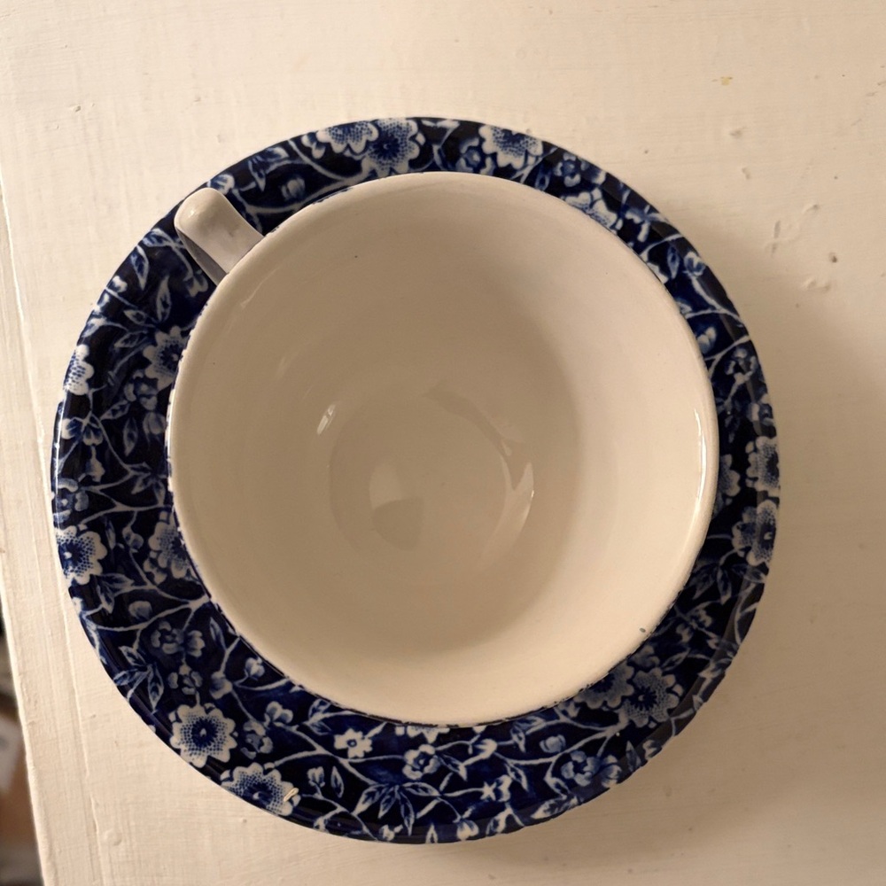 Calico Burleigh Blue and White Teacup and Saucer Set. England - Picture 3 of 4